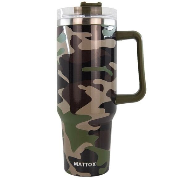 Katydid Other - Green Tan Black Camo Printed Stainless Steel Tumbler 40 oz with Handle